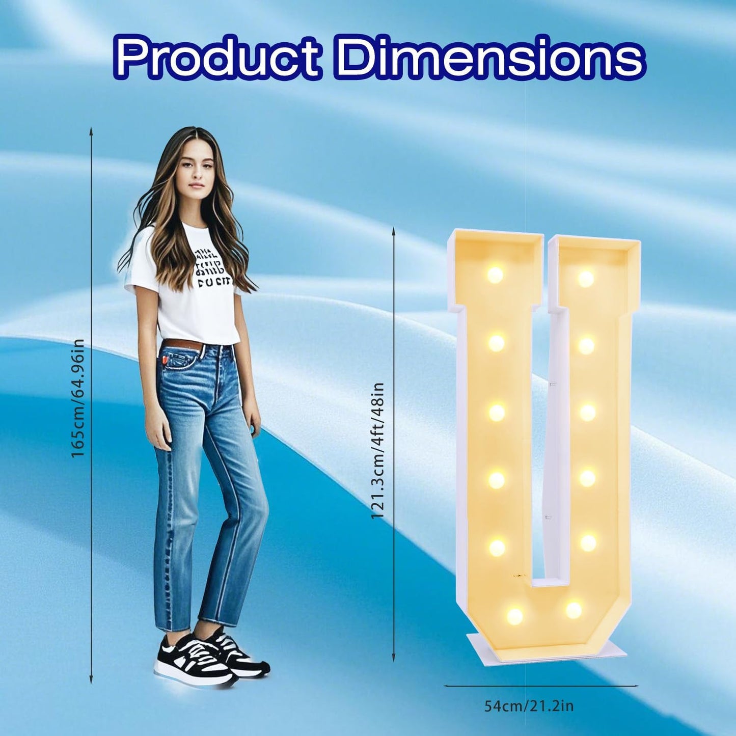 4FT Marquee Plastic Letters U - Light up Letters U Are Made from Corrugated Plastic Board - Quick Assembly Without Tools, Disassembled Components Can Be Used for Garage Sale Signs, Yard Sale Signs