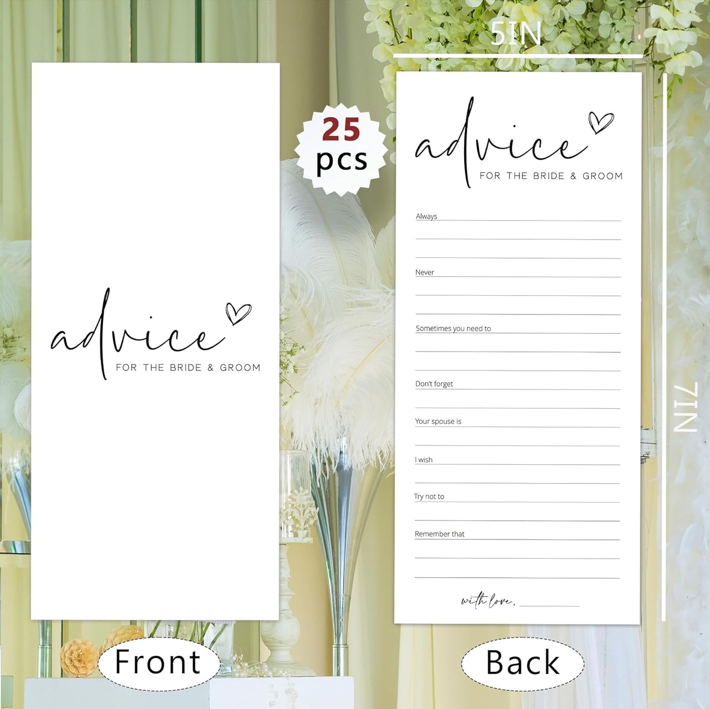Bridal Shower Games, Advice for The Newlyweds, 25Pcs 4x9inch Minimalist White Double-Sided Bridal Game Cards, Wedding Shower Games for Guests, Engagement Bachelorette Party Supplies - A22