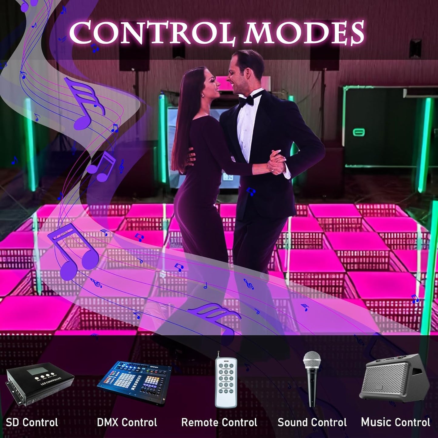 Dance Floor Stage Lights-Tempered Glass with Flight Case - RGB Color Changing Lights for Wedding, Party, Club - Non-Slip (3D&RGB -Magnetic, 8 * 8 FT)