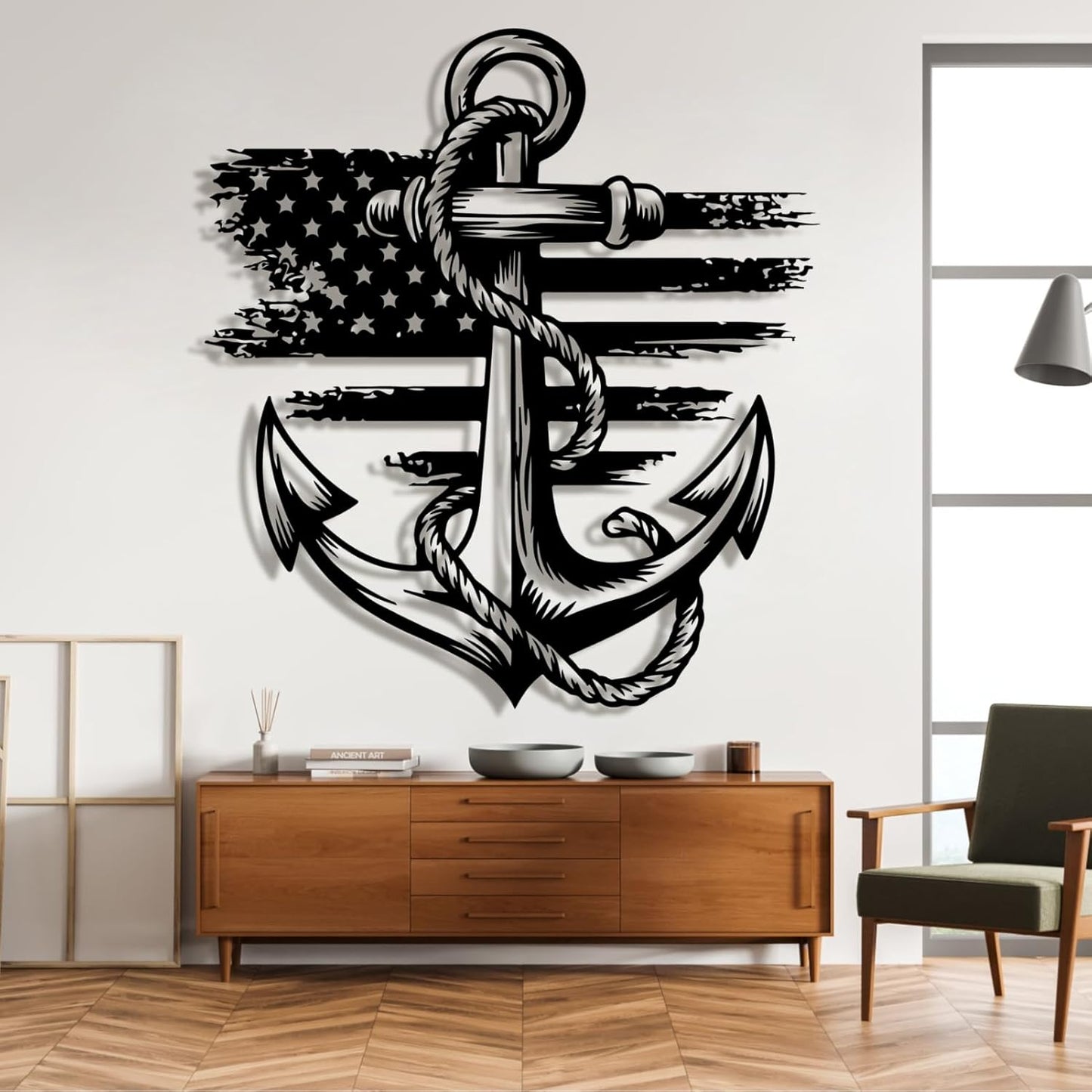 lunwall Metal Anchor Wall Decor, Anchor Metal Sign, Metal Anchor Decor, Anchor Metal Wall Art, Metal Nautical Wall Decor, Metal Wall Decor Coastal, Anchor Wall Decor (white, 19L x 17" W / 47 x 43 cm)