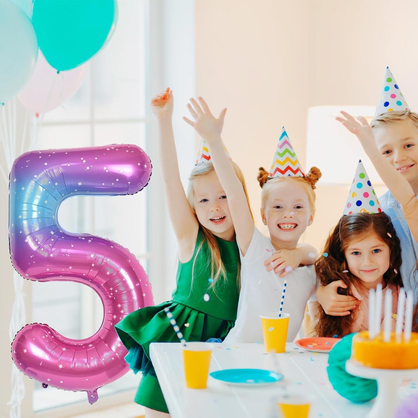 40 Inch Gradient Rainbow Number 1 Balloon for 1st Birthday Decoration, Large Self Inflating Blue Pink Foil Number Balloons 0-9 for Girls, Starry 1 Helium Balloons for Women Party Anniversary Supplies