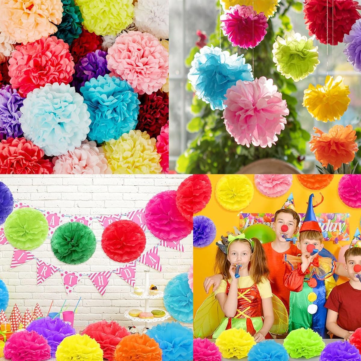 12pcs 8in 10in Pink Kit Paper Pom Poms Tissue Paper Flower Hanging Paper Flower Balls Wedding Party Flower Decorations DIY Art Craft Blooms for Birthday Baby Shower Nursery Decor