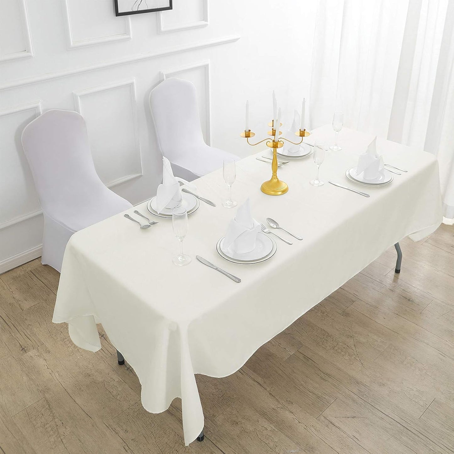 Rectangle Tablecloth 60x120 inch Washable Polyester Fabric Table Cloth for Wedding Party Dining Banquet Decoration（60x120, Ivory）