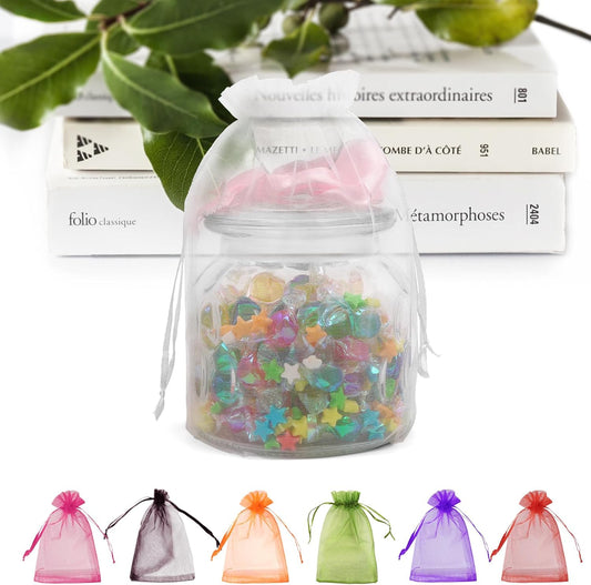 ANZNKU 50 Pack White Organza Bags 6x9 inch(17x23cm), Organza Gift Bags Mesh Drawstring Bag, Premium Sheer Mesh Bag for Gifts Wedding Party Christmas Favor