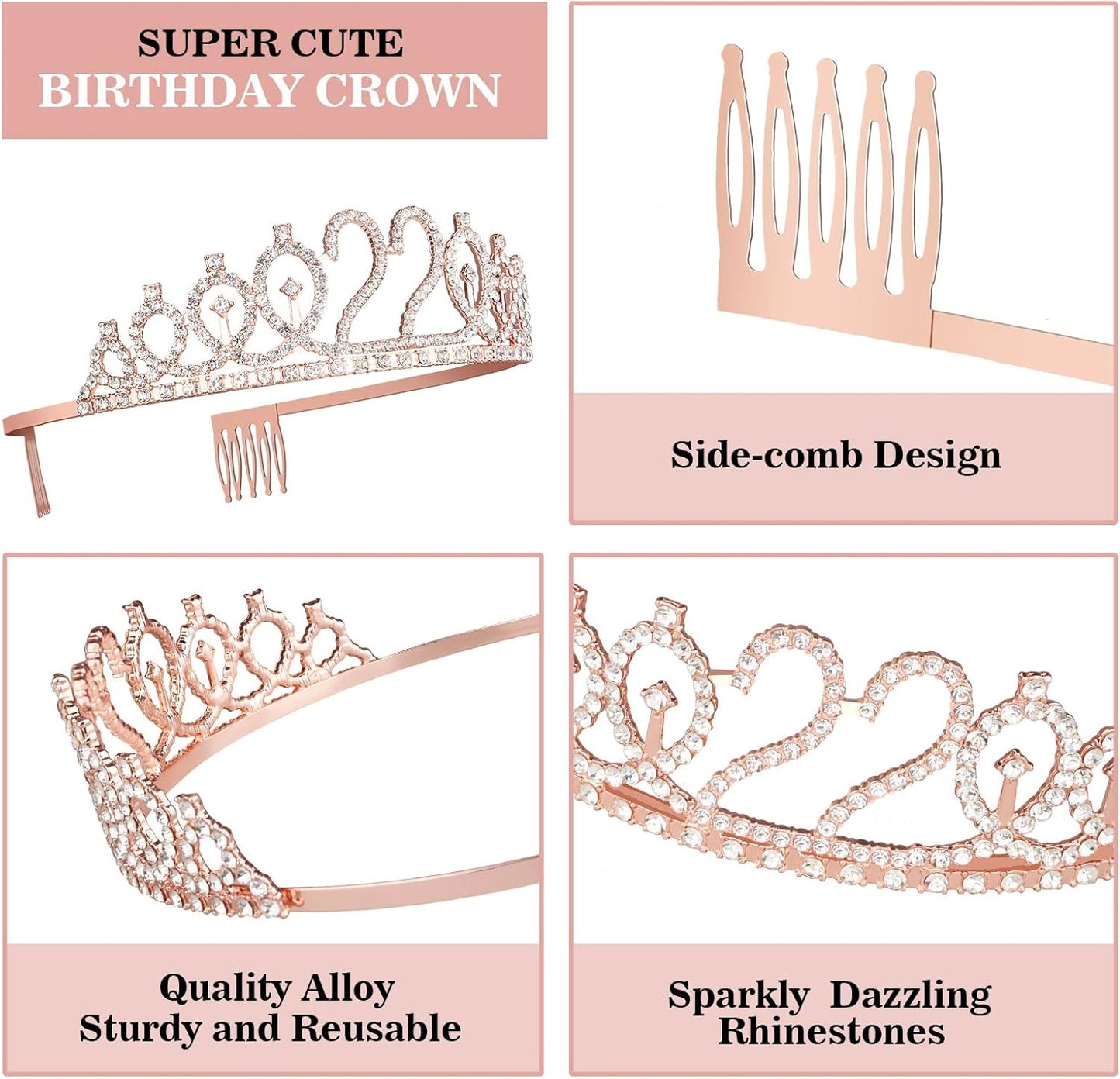 22 Birthday Decorations for Women Including Sash and Tiara, Cake Topper and Candles, 22nd Birthday Gifts for Women, Rose Gold Party Decor Supplies