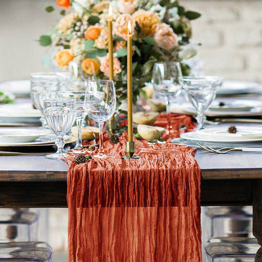 Hahuho Terracotta Cheesecloth Table Runner 10ft, Gauze Boho Rustic Table Runners for Wedding Birthday Party Baby Shower Decorations（1 Pack , 35x120 Inches）