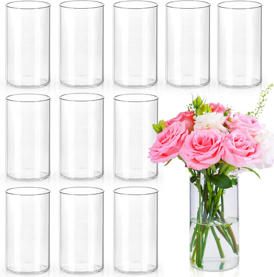6 Inch Glass Cylinder Vases for Centerpieces | 12Pcs Clear Small Flower Vase for Wedding Decorations, Floating Candle Vases in Bulk, Hurricane Candle Holders for Table, Home Décor