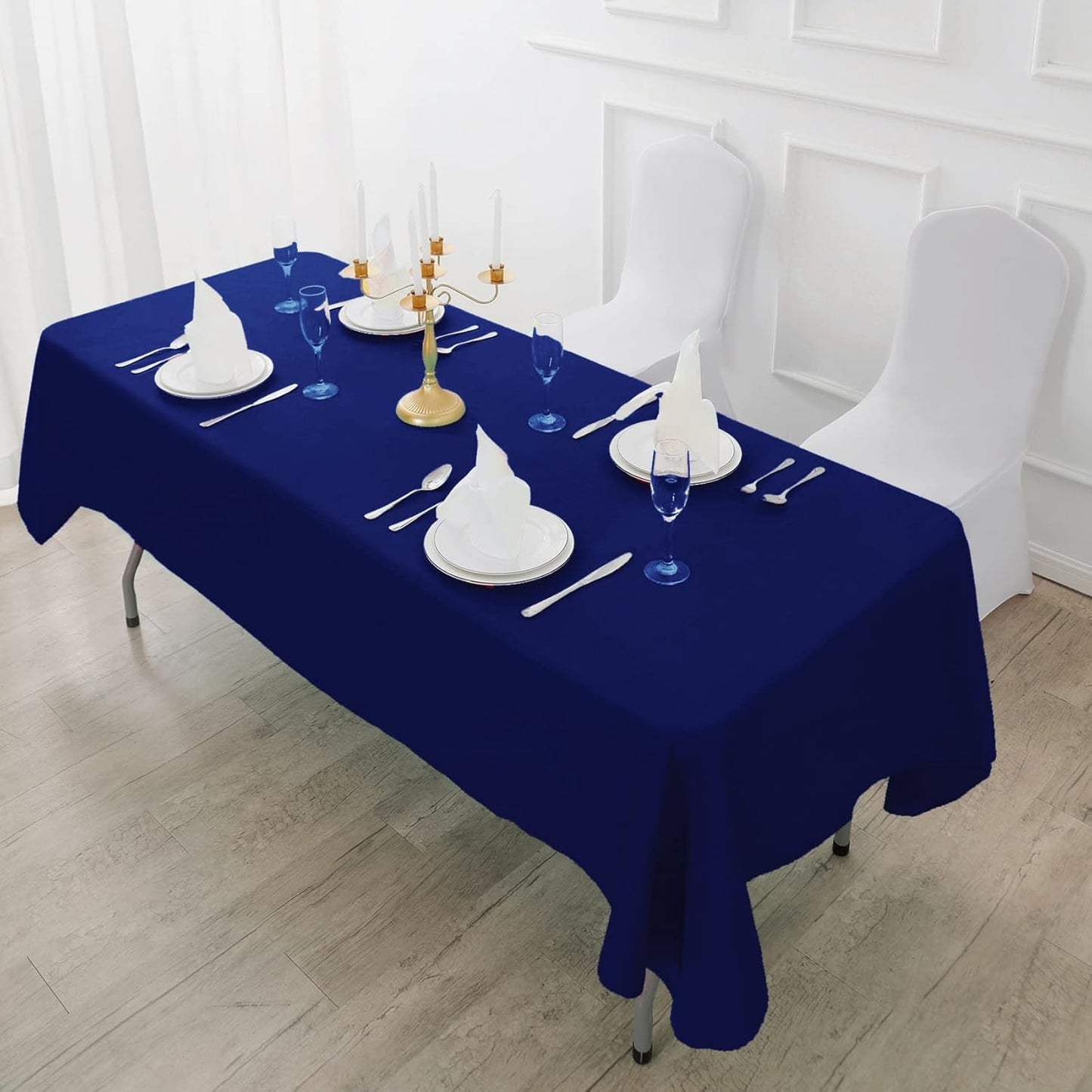 Fokitut 6 Pack Rectangle Tablecloth, 90x156 Inch, Stain Resistant and Wrinkle Polyester Table Cloth, Fabric Table Cover for Kitchen Dining, Wedding, Party, Holiday Dinner-Royal Blue