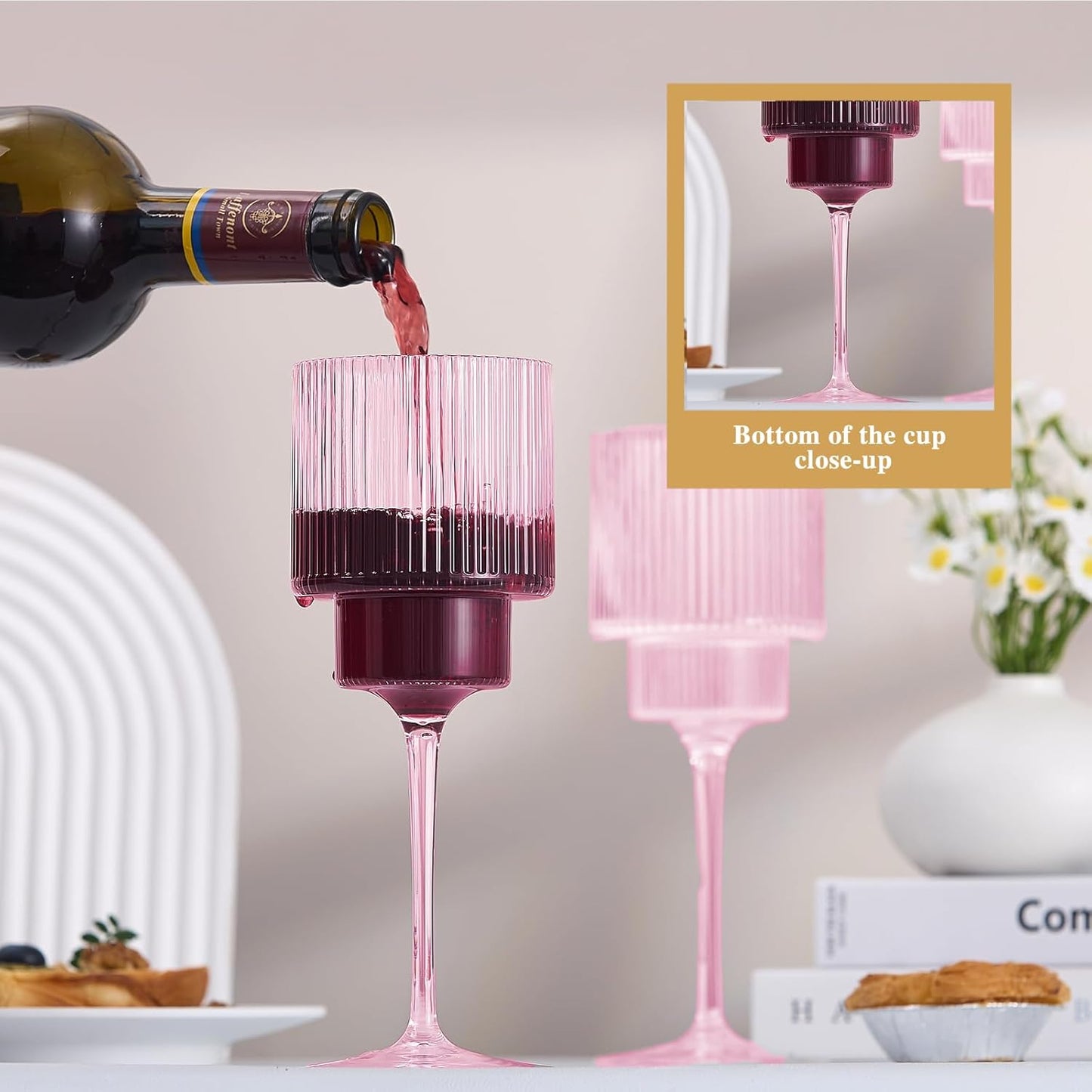 Plastic Goblets Wine Glasses - 12Oz Acrylic Wine Glasses Origami Unbreakable Clear Plastic Cocktail Glasses Recyclable Shatterproof Reusable Wine Cups for Parties & Weddings (Pink 1)