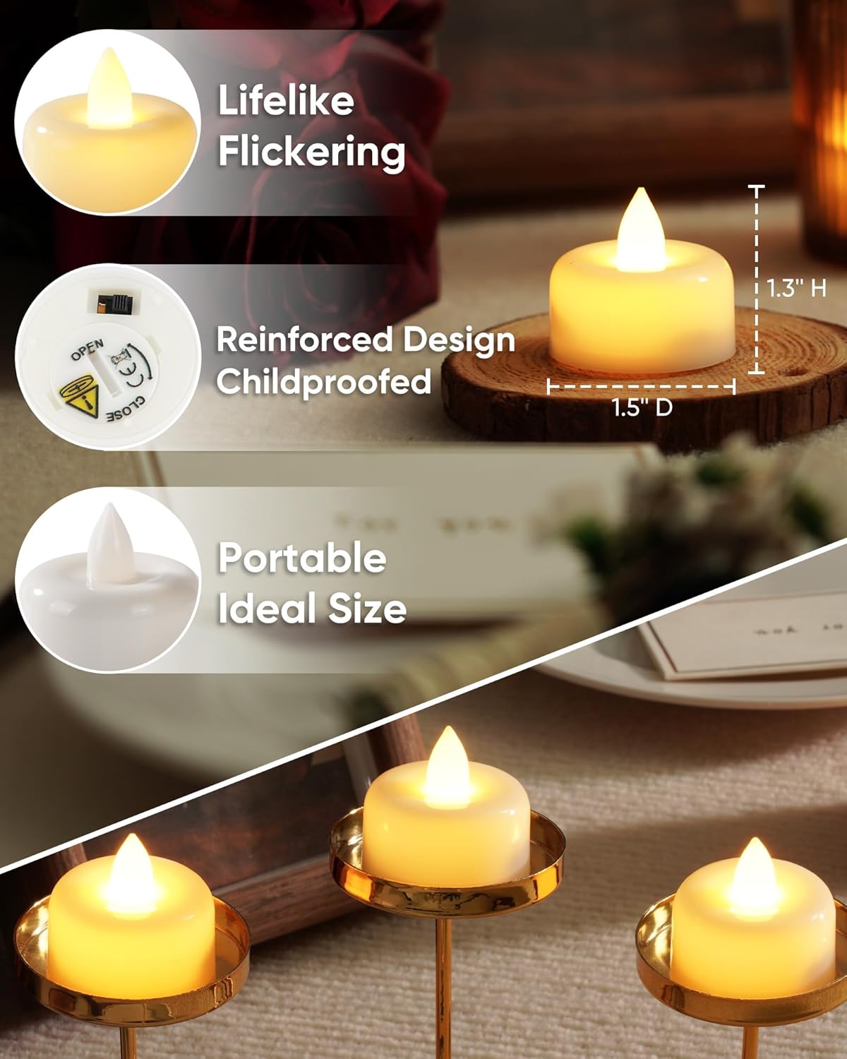 Amagic 12 Pack Timer Tea Lights Candles Battery Operated Candles with 6H Timer, Auto On Daily, Flickering LED TeaLights for Wedding, Table Centerpiece, Home Decor, Christmas, Halloween, White Base