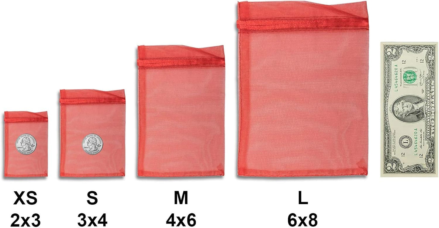 TheDisplayGuys 48-Pack 2" x 2-3/4" Red Sheer Organza Gift Bags with Drawstring, Jewelry Candy Treat Wedding Party Favors Mesh Pouch