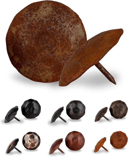 50 Pack 2" Round Head Iron Clavos Decorative Nails – Rusted – Handmade Rustic Round Fasteners for Farmhouse Shutters, Faux Wood Beams, Barn Doors, Shutters, Gates – Ornamental Wood Accent