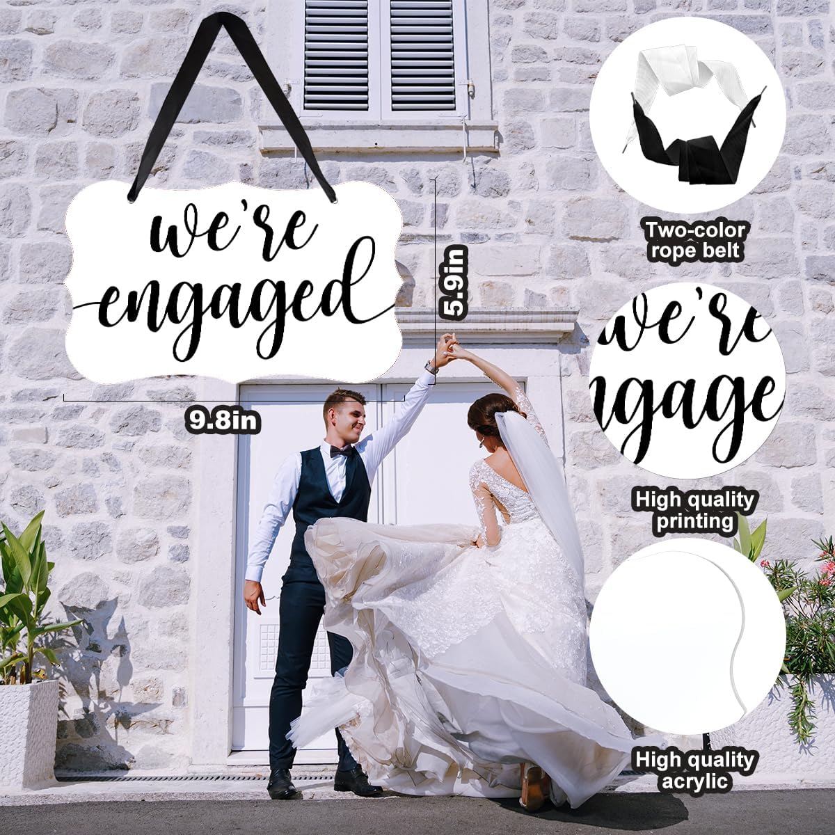 Acrylic Wedding Sign, Ring Bearer Sign, We're Engaged Decorations, for Rustic Wedding Decor Signs, Acrylic Hanging Signs With Ribbon for Chairs Weddings Reception Decorations and Event Party (White)