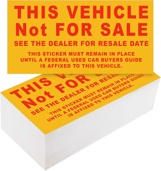 200 Pcs Car Dealership Supplies This Vehicle Not for Sale Stickers Car Dealer Yellow and Red Lettering Decal Adhesive Compliance Sticker for Vehicle Window, 6 x 3 Inches