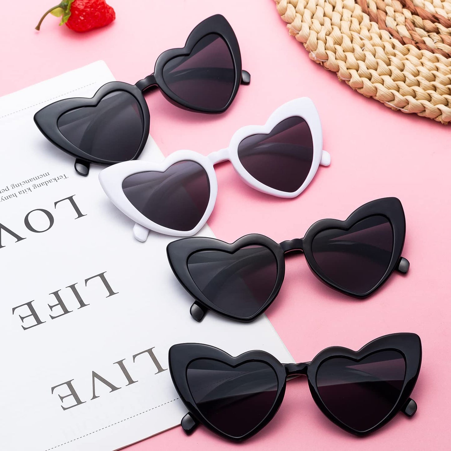 1+7 Pack Bachelorette Party Favor Retro Heart Sunglasses and Bridesmaid Scrunchies Set (Champagne)