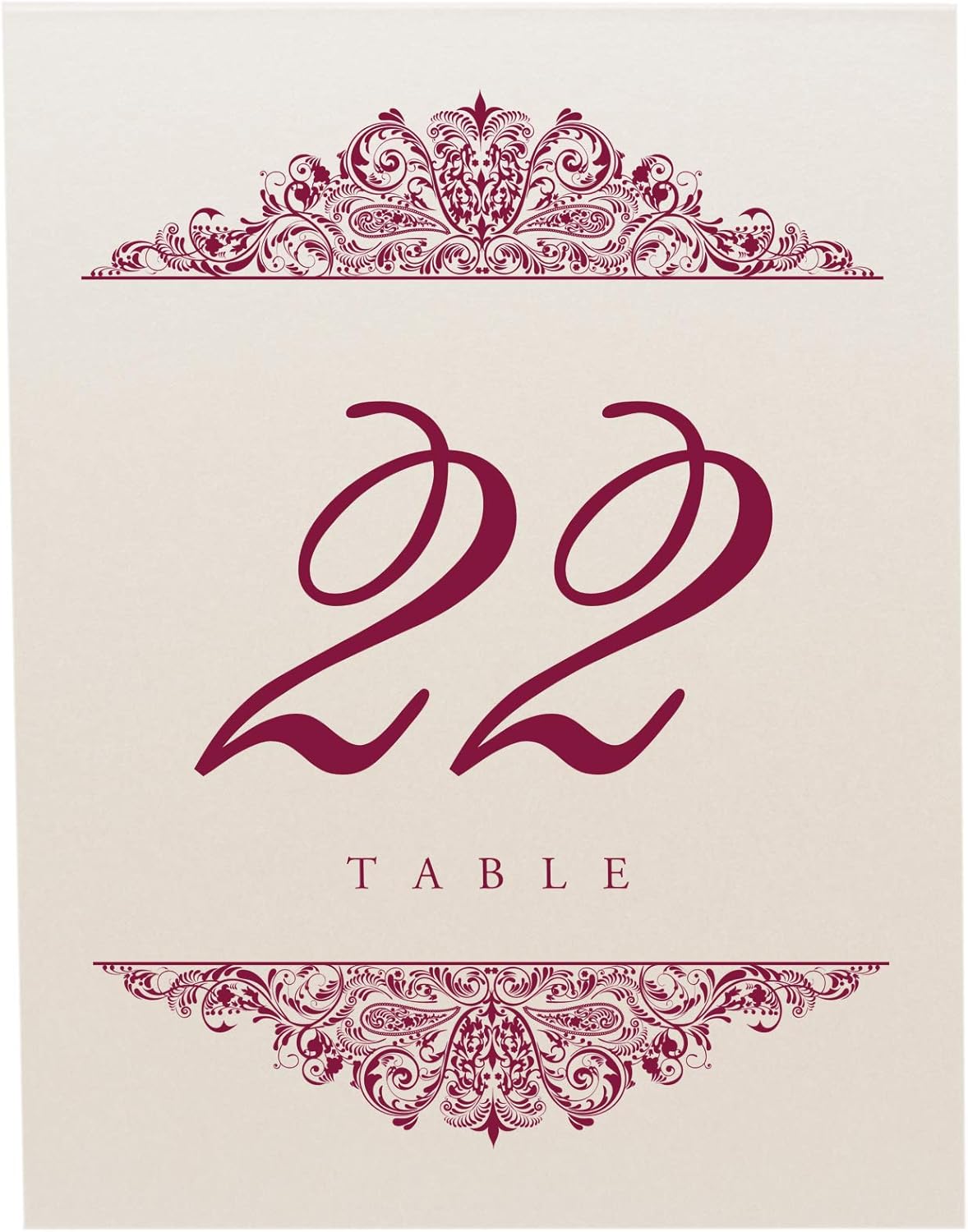 Paisley Wedding Table Numbers (Select Color/Quantity), Champagne, Burgundy, 1-55, Double Sided, Tent or Use in a Stand, Great for Parties & Restaurants - Made in the USA