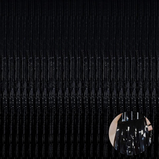 4 Pack Black Foil Fringe Curtain Backdrop, 3.28Ftx9.84Ft Metallic Tinsel Foil Fringe Streamers Curtains for Party, Photo Booth Props, Birthday, 2022 Graduation Decoration Supplies