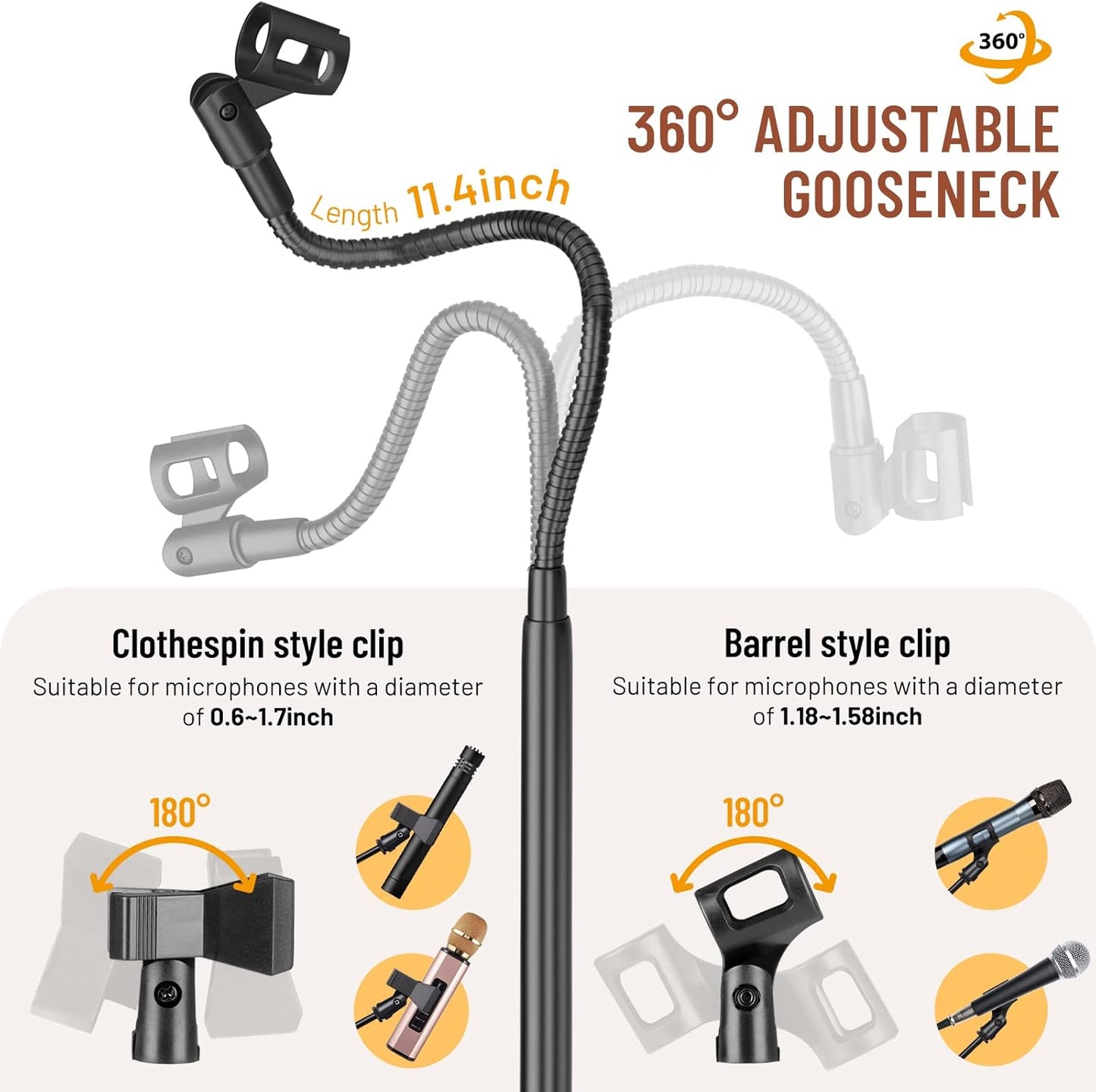 CAHAYA Dual-use Tripod Microphone Stand with Phone Holder Gooseneck Floor Mic Stand Portable with Carrying Bag and 2 Mic Clips for Singing Performance Wedding Stage Meeting Live CY0312