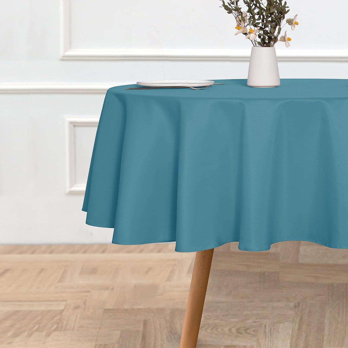 sancua Round Tablecloth - 80 Inch - Water Resistant Spill Proof Washable Polyester Table Cloth Decorative Fabric Table Cover for Dining Tables, Buffet Parties and Camping, Teal