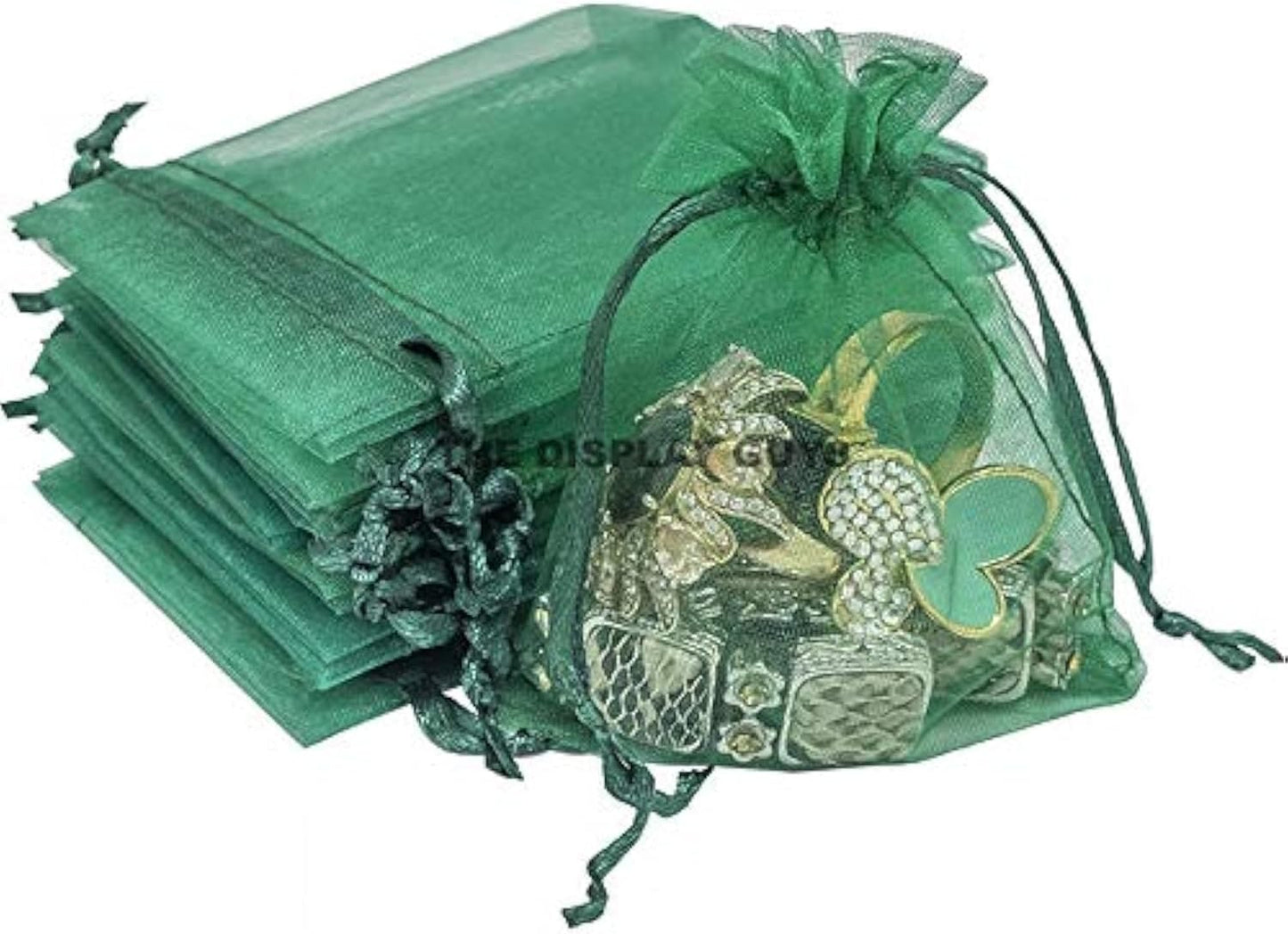 TheDisplayGuys 100-Pack 6x8 Dark Green Sheer Organza Gift Bags with Drawstring, Jewelry Candy Treat Wedding Party Favors Mesh Pouch