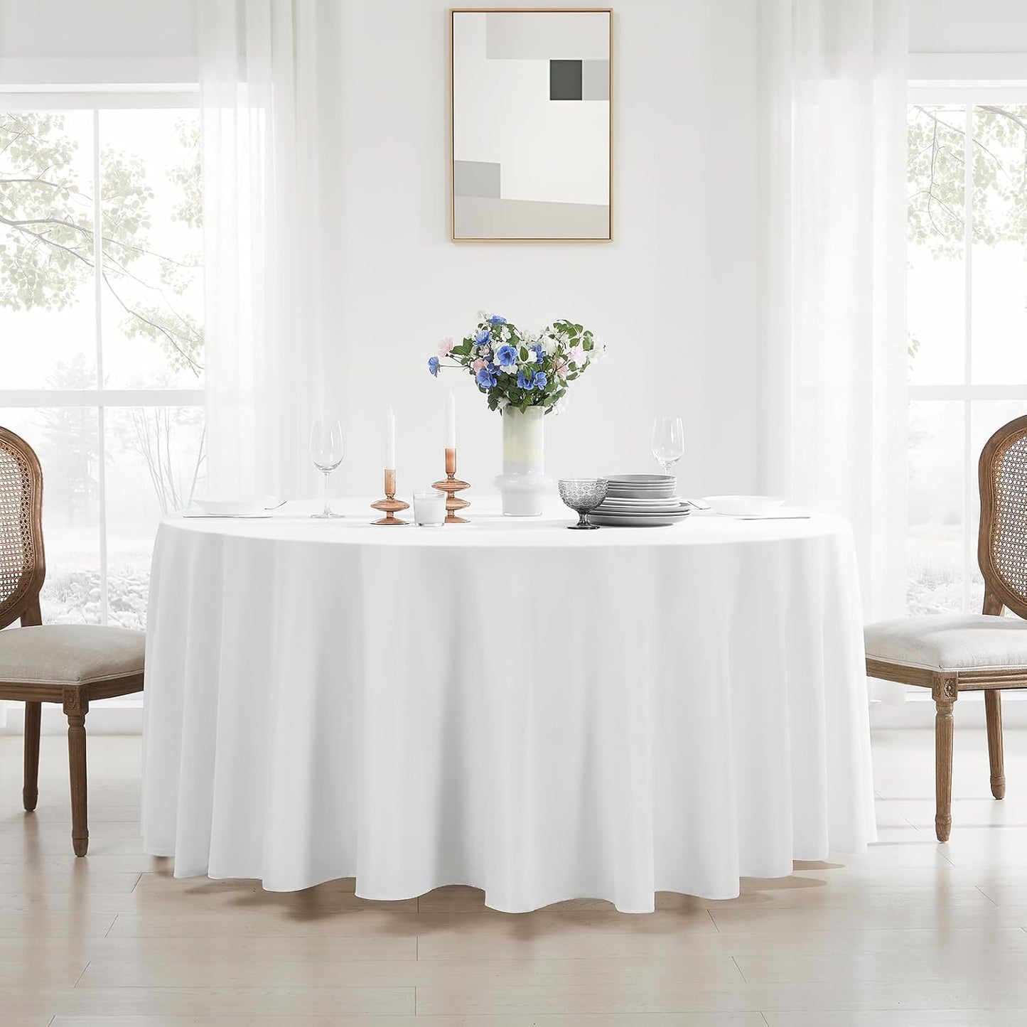 Round Tablecloth 132 Inch 10 Pack White Tablecloths Washable Decorative Linen Polyester Table Clothes Cover for Dining Table Banquets Buffet Parties and Wedding