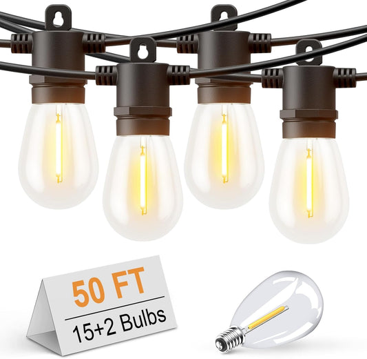 Svater Outdoor String Lights 50 FT, Patio Light for Outside with Shatterproof LED Bulbs, IP65 Waterproof Connectable Hanging Lights for Backyard, Bistro, Cafe, Balcony, Party, Black