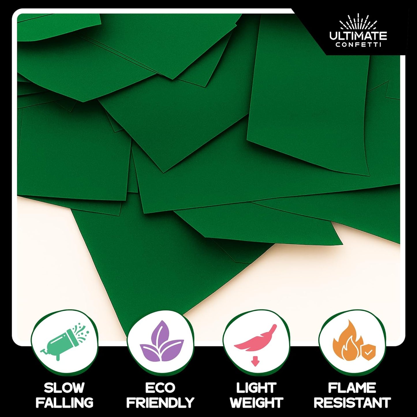 Ultimate Confetti, Rectangular Biodegradable Confetti – Dark Green Fluttering Tissue Paper Confetti for Cannon and Launcher use - Wedding Confeti, Birthday, Parties and Live Events - 1 lb, 16 oz