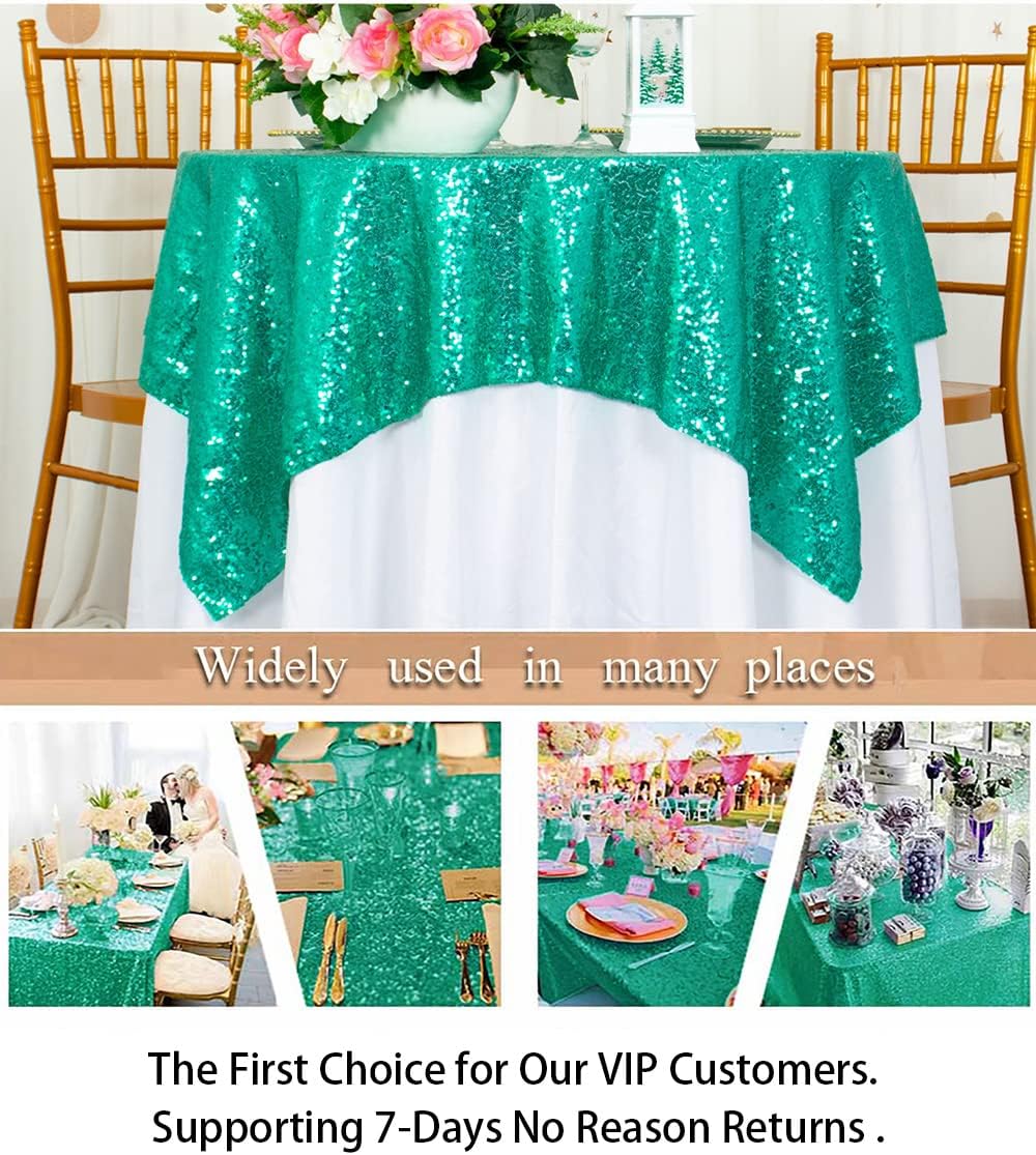 ShinyBeauty Small Tablecloth Square 36x36-Inch Green Sequin Tablecloth Glitter Table Cover Overlay Christmas Green Wedding Table Cloths Sequin Fabric Tablecloth for Birthday, Baby Shower