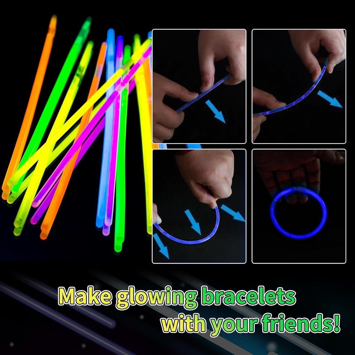 60 Pack 8” Green Glow Sticks Bulk with 60 Connectors Neon Glow In The Dark Party favors Supplies for Holiday Birthday Party Decoration (Green)