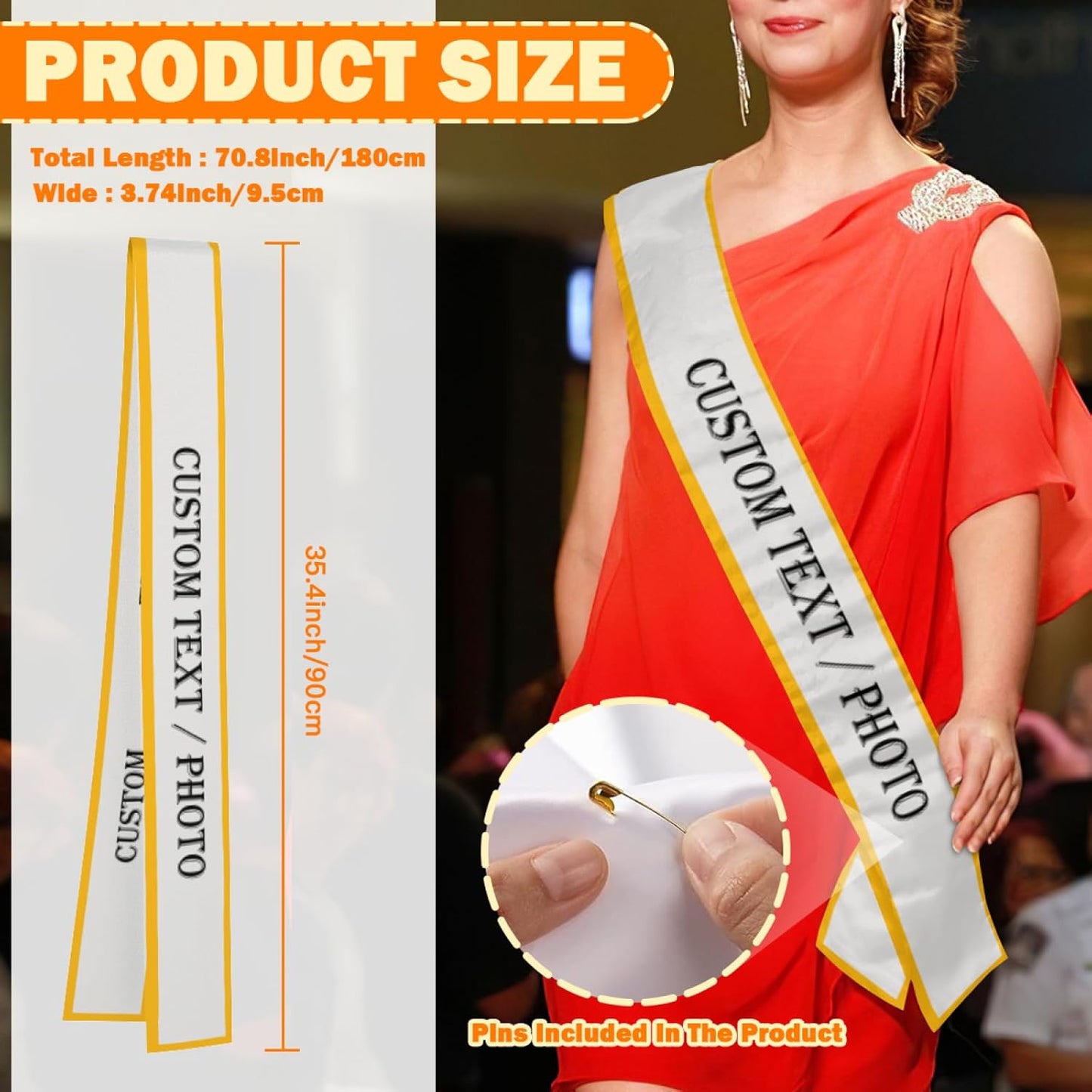 Custom Sash,Personalized Birthday Sash with Text Photo,Customized Bachelorette Sash Quote Sash Bride to Be Sash Color Optional (With decorative edge, Light Sliver)