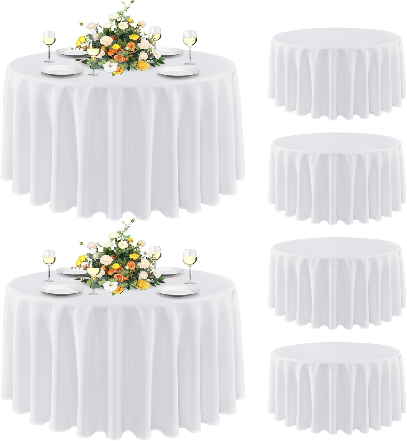 sancua 6 Pack Round Tablecloth 90 Inch White, Stain and Wrinkle Resistant Table Cloth - Washable Polyester Table Cover for Dining Tables, Buffet Parties and Camping