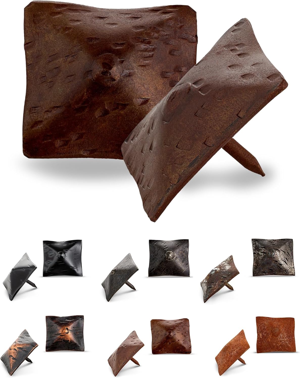 10 Pack 1.5" Square Head Iron Clavos Decorative Nails – Sealed Rusted – Handmade Rustic Square Fasteners for Farmhouse Shutters, Faux Wood, Barn Doors, Shutters, and Gates – Ornamental Wood Accent