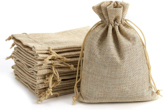 Tendwarm 20 Pcs 3.9x5.9 Inch Burlap Gift Bags with Drawstring Linen Jewelry Bag for Wedding Party Favors