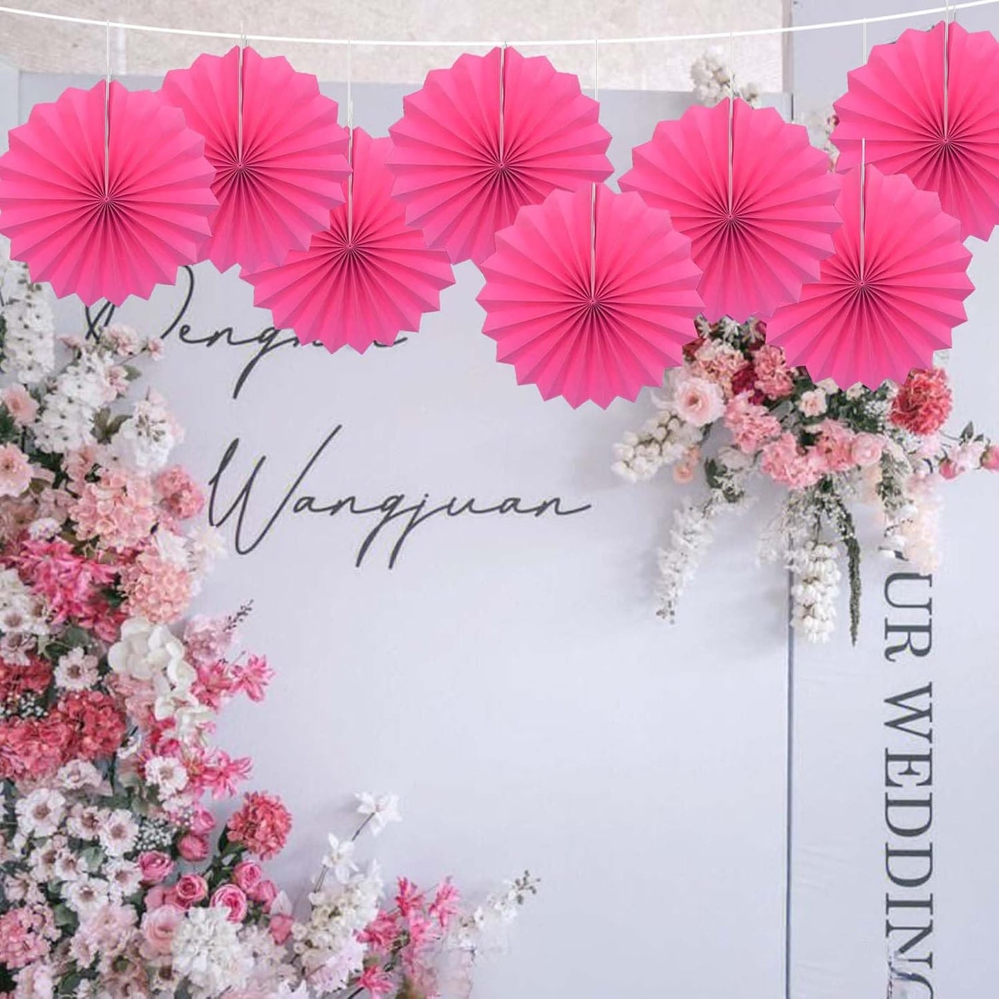 Red Graduation Party Decor,Girls Party Decorations ,Party Supplies Party Fans 12in, Anniversary Decorations for Party,Wedding Graduation Events Accessories 30 Color DIY Set （Rose Red）