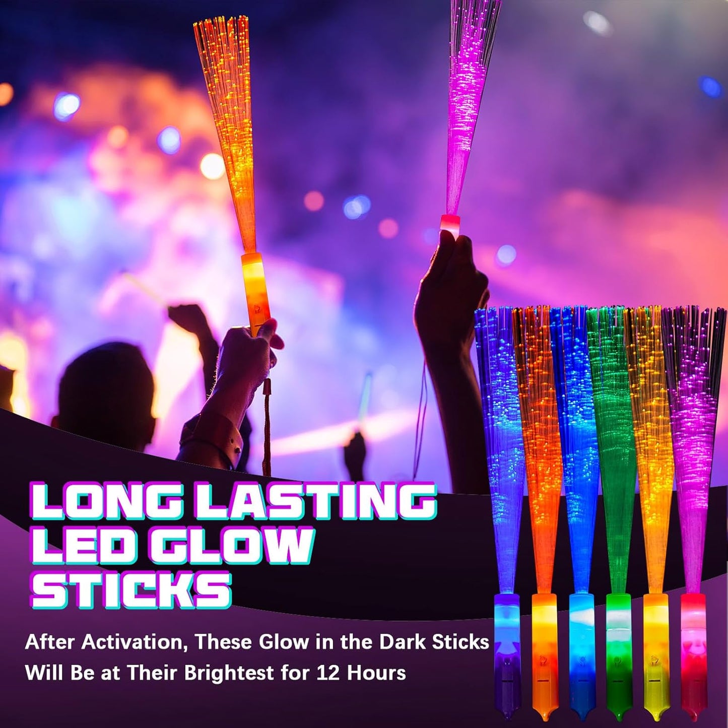 Lewtemi 60 Pack Fiber Optic Wand Glow Wand LED Light Up Wand Bulk with 3 Flashing Models Flashing Sticks with Included Batteries for Birthday Party Favor Wedding Halloween Christmas (Bright Colors)