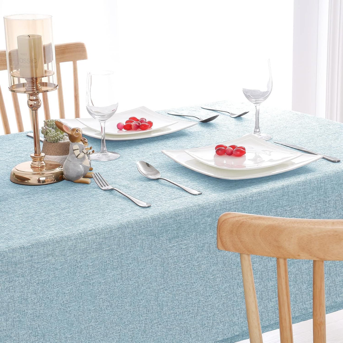Hiasan 2 Pack Faux Linen Rectangle Tablecloth - Wrinkle and Stain Resistant Washable Table Cloth for Kitchen Dining Room Holiday Table Cover for Party Dinner, Lux Slate Blue, 60 x 102 Inch