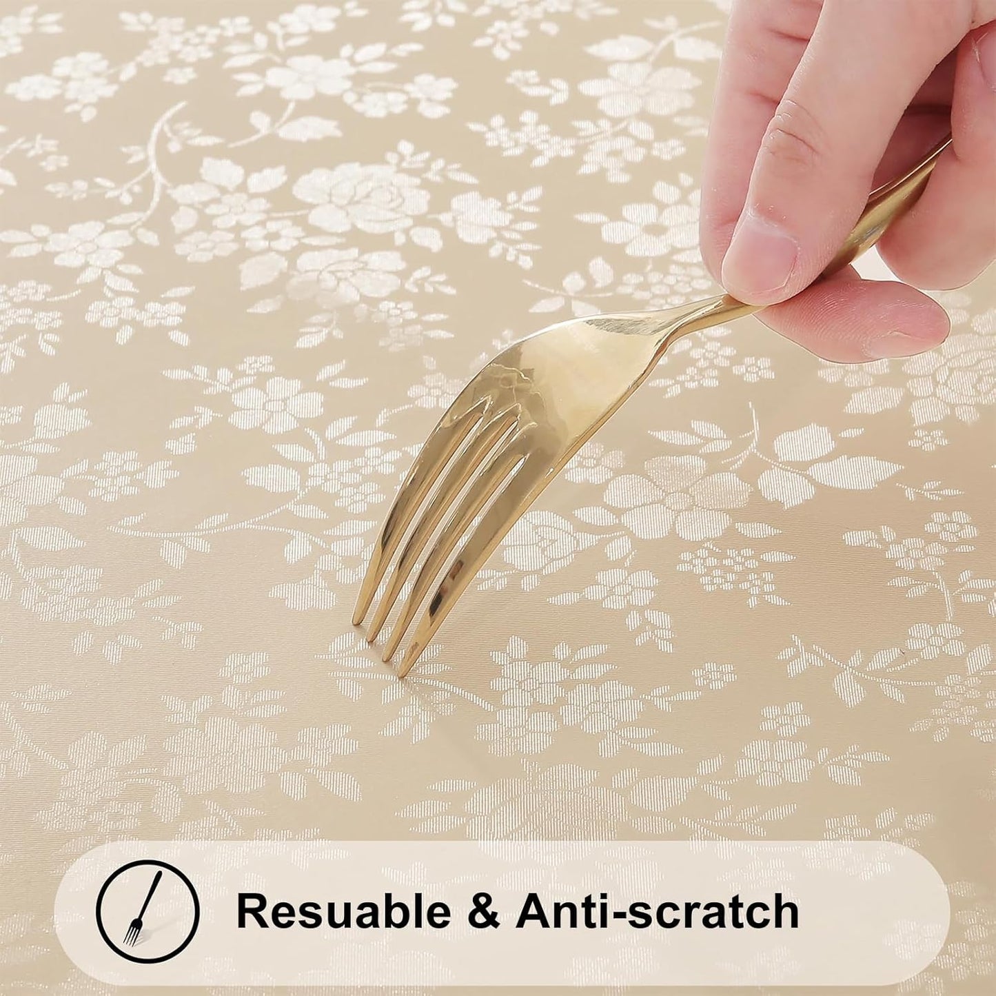 Smiry Round Table Cloth, Waterproof Heavy Duty Vinyl Tablecloths, Wipeable Washable Table Cover for Kitchen and Dining Room (Beige, 60" Round)