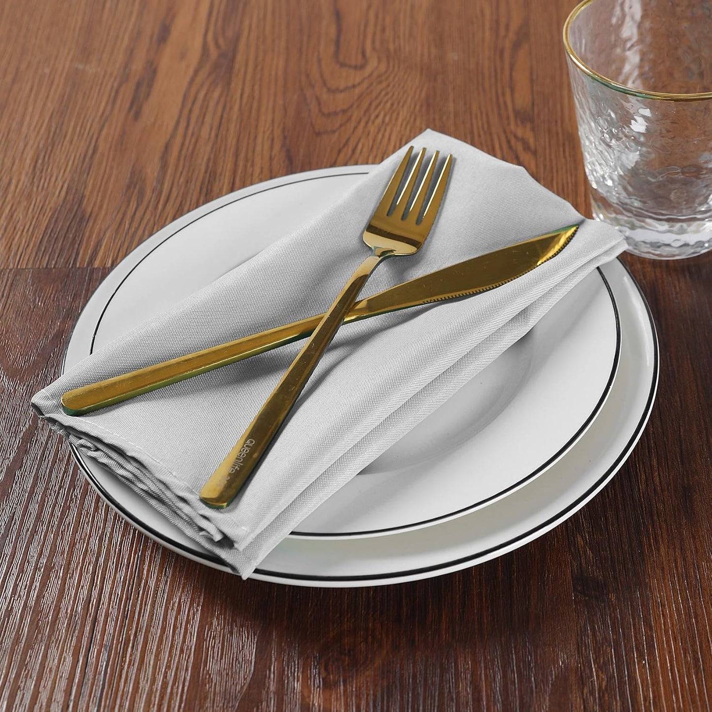 Cloth Napkins 20x20 inch Washable Polyester Dinner Napkins Soft Table Napkins for Wedding Party Dining Banquet(Silver,25PCS)