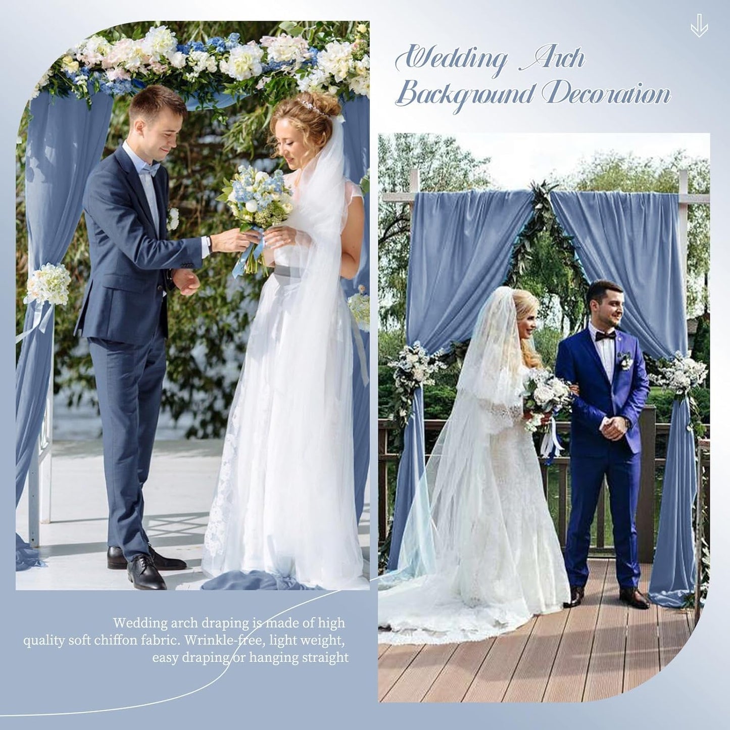 Wedding Arch Draping Fabric, 4 Panels 28" x20ft Dusty Blue Sheer Chiffon Curtain Drapes for Wedding Drapes Sheer Backdrop Curtains for Wedding Ceremony Reception Party Decoration