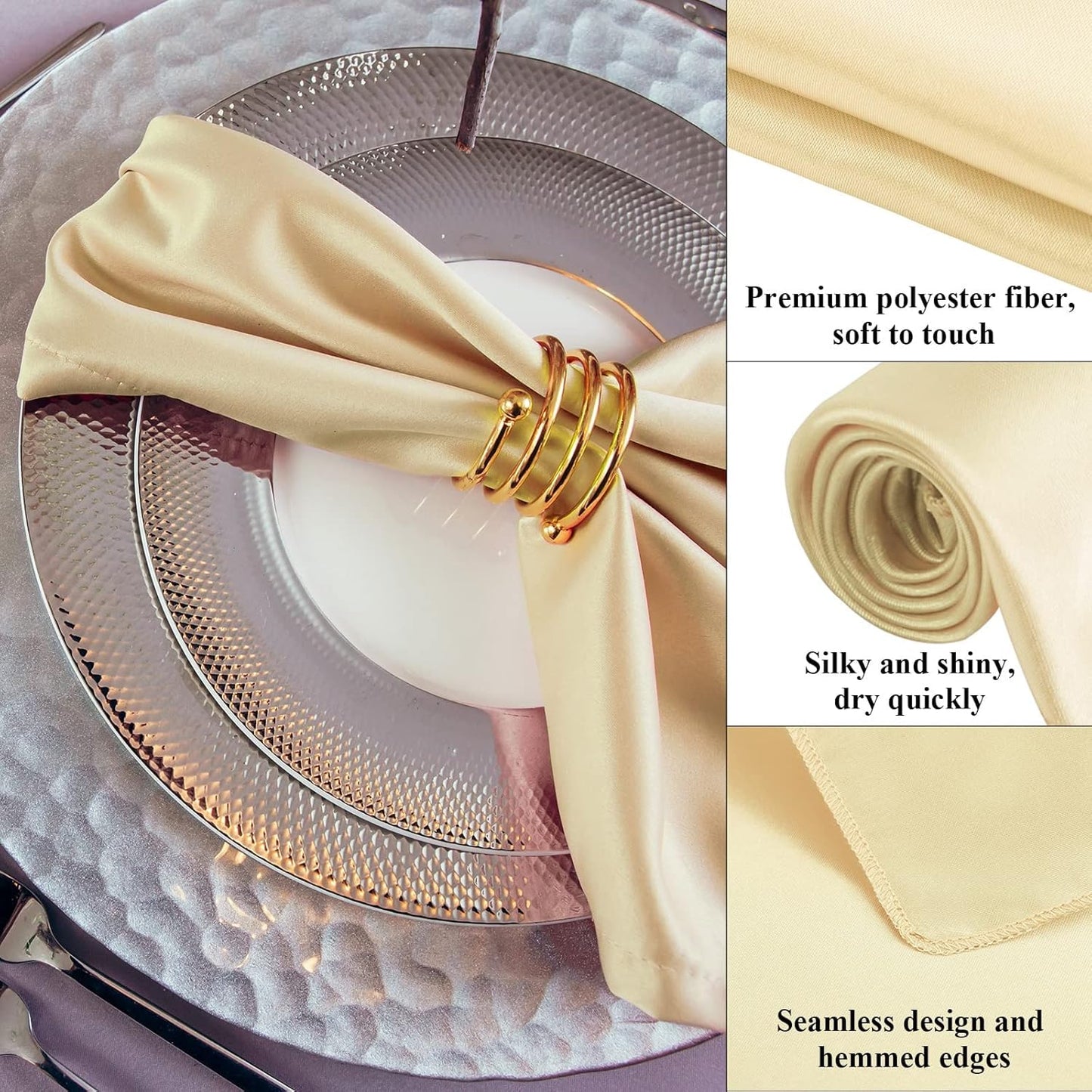 Aneco 12 Pieces Satin Napkin Square 20 x 20 Inches Dinner Napkins Weddings Party Napkin Soft Table Napkins for Romantic Weddings Party Dinner Decoration (Champagne)