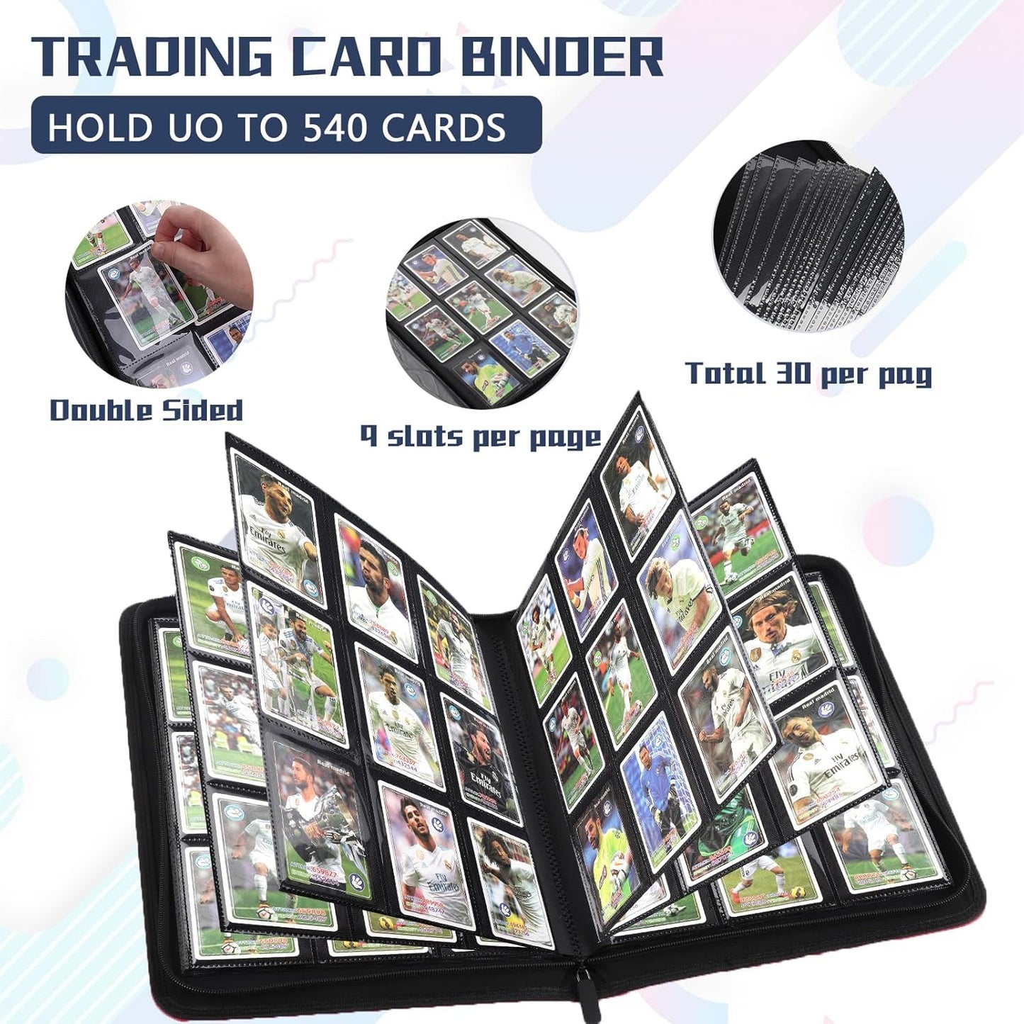 9 Pocket Card Binder,540 Pocket Trading Card Binders,Loading Pocket Collectible Card Album for MTG, TCG, Sport Card, Game Cards Navy Blue