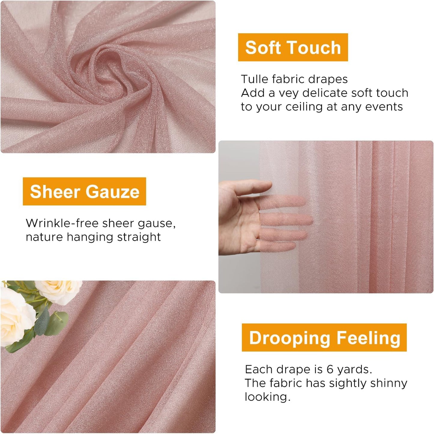 Wedding Arch Draping Fabric 6 Panels 28.7" x 20FT Dusty Rose Sheer Chiffon Backdrop Drapes for Wedding Ceremony Birthday Party Bridal Shower Outdoor Decoration