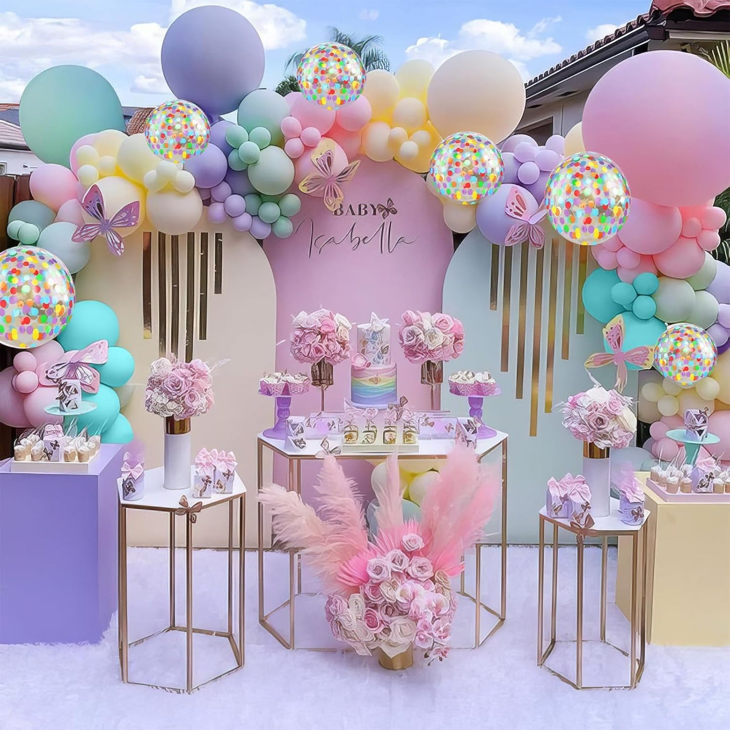 Pastel Balloons, Multicolor Macaron Balloons Colorful Latex Party Balloon, Baby Pink Blue Purple Yellow and Teal Rainbow Confetti Balloon for Kids Pastel Birthday Easter Party Baby Shower Wedding
