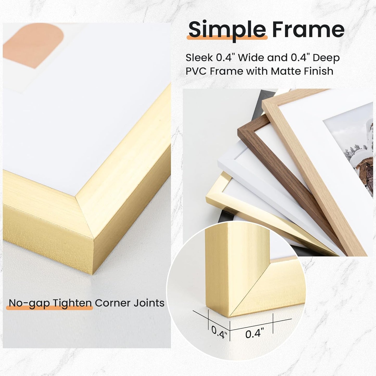 5x7 inch Picture Frame, 5x7 Photo Frames with 4x6 Removable Mat - High Definition Plexiglass - Vertical and Horizontal Display - Wall Hanging Frame - Gold, 3 Pack