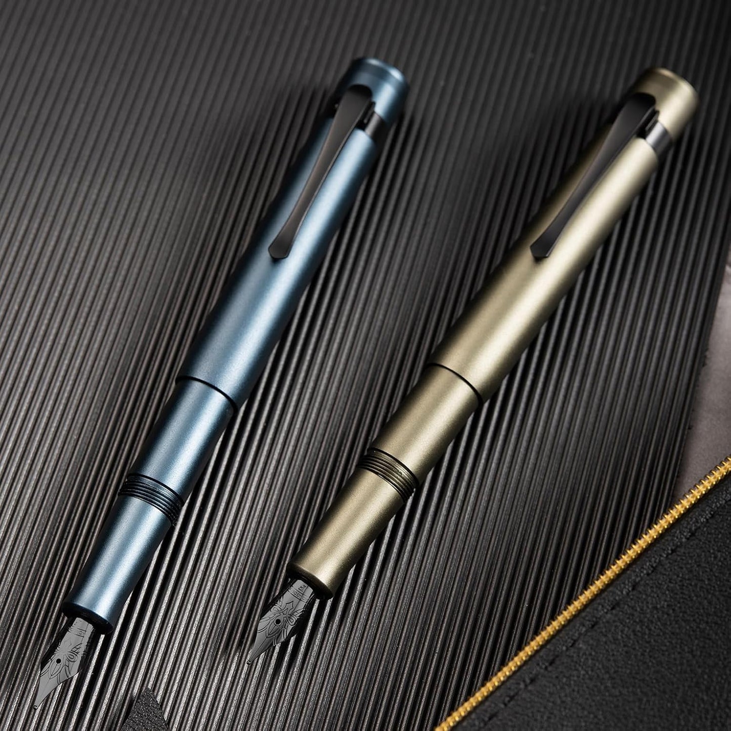 Hongdian M2 Black Forest Mini Fountain Pen, Medium Soft Nib & Sleek Shape Aluminium Short Pocket Travel Pen (Midnight Blue)