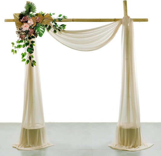 VDS Pack of 1 Panel (30 Inch X 100 Feet) Wedding Arch Draping Fabric Sheer Chiffon Fabric Drapery for Wedding Ceremony Reception Swag Backdrop Canopy Chuppah ARBO Altars Decoration (Champagne)