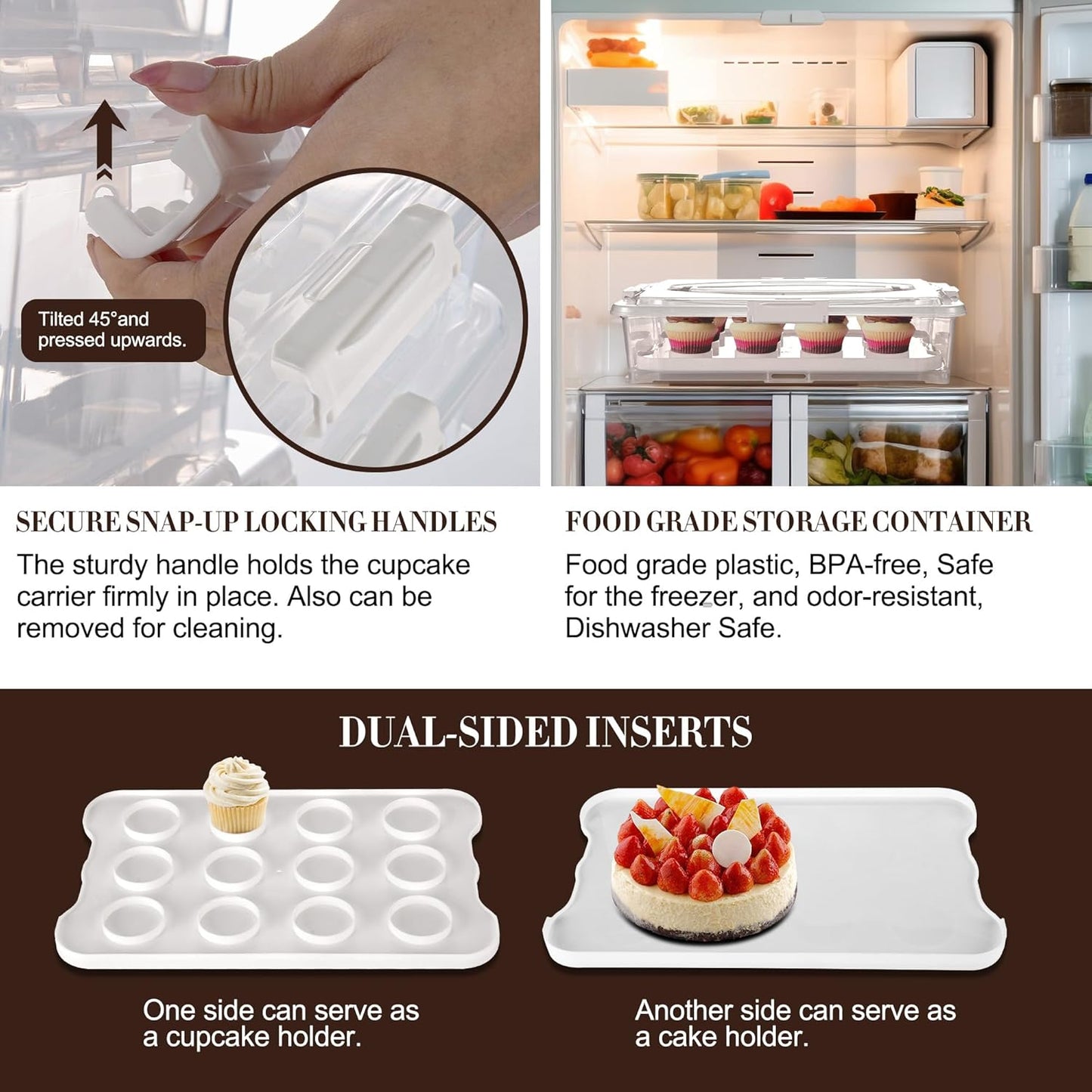 ARC 3-Tiers Cupcake Carrier (White) - Cupcake Holder and Cake Transport Container that Holds up to 36 Cupcakes or 3 Large Cakes - BPA-Free, Great for Parties & Festivals