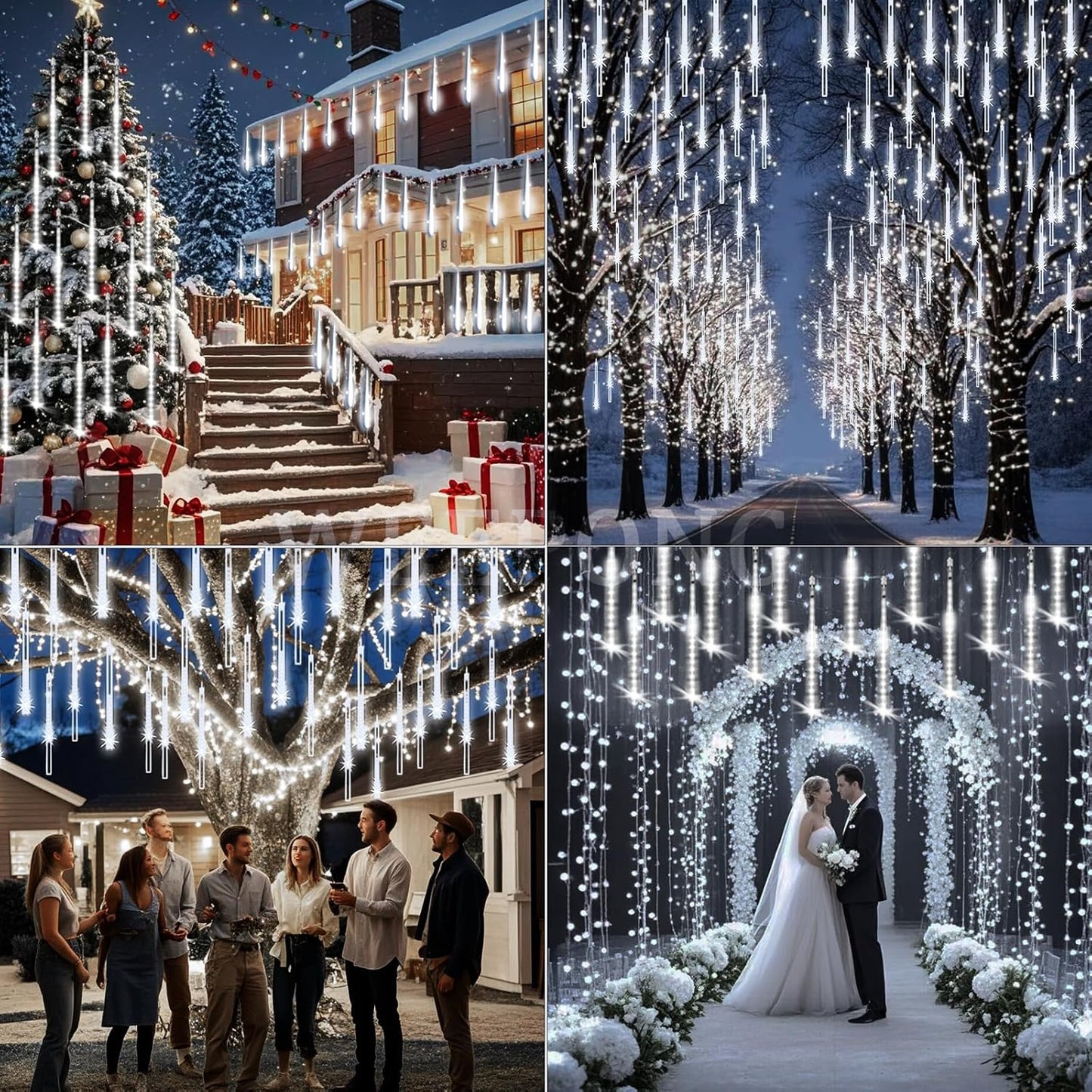 Christmas Lights Outdoor 32 Tubes 768 LEDs Meteor Shower Lights UL Certified Snow Falling Rain Drop Icicle String Light for Xmas Tree Christmas Decorations Outdoor Wedding Party Window,White