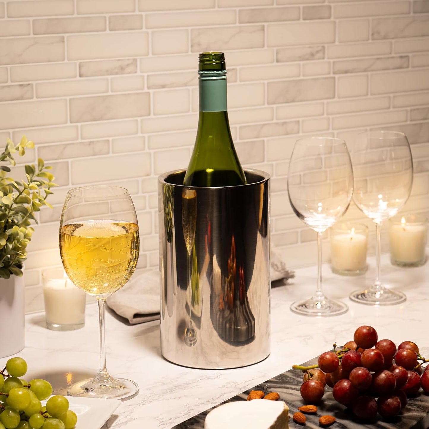 Wine Chiller - Elegant Champagne Bucket, Insulated Bottle Cooler Bucket to Keep Wine and Champagne Chilled without Ice, Fits Any Single Bottle 750 ml