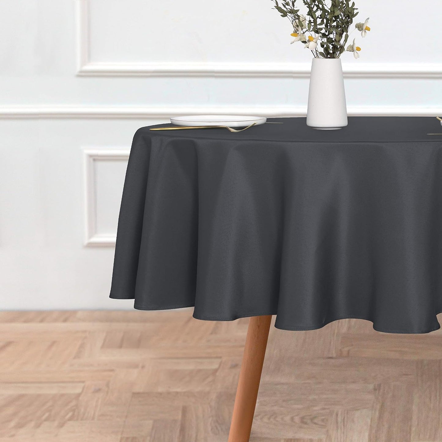 sancua Round Tablecloth - 80 Inch - Water Resistant Spill Proof Washable Polyester Table Cloth Decorative Fabric Table Cover for Dining Tables, Buffet Parties and Camping, Grey